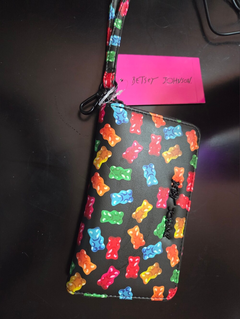 Betsey Johnson Black Gummy Bear Print Wristlet Phone Case